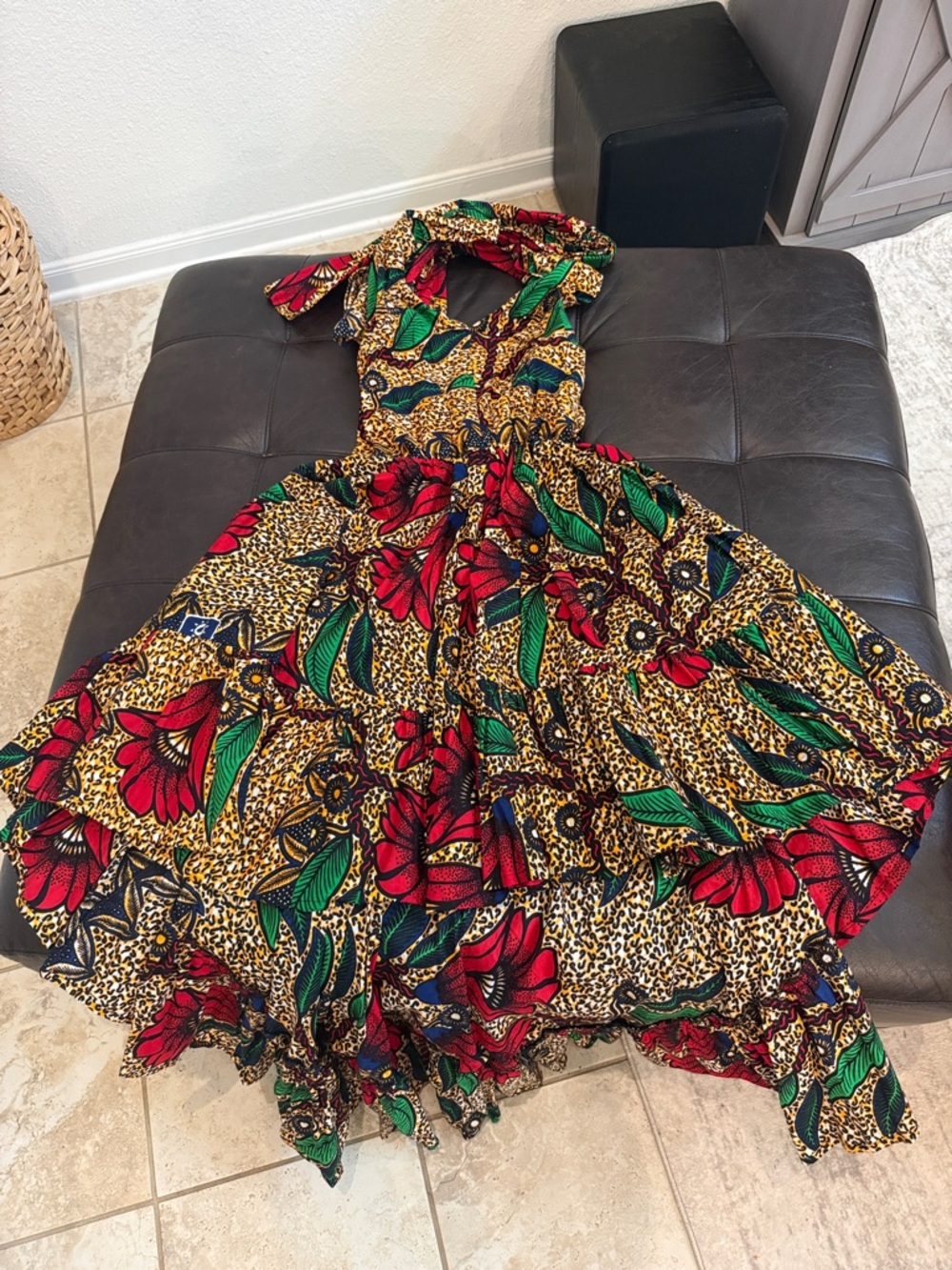 Vibrant Floral Tiered high/low Sundress in Red, Green & Yellow